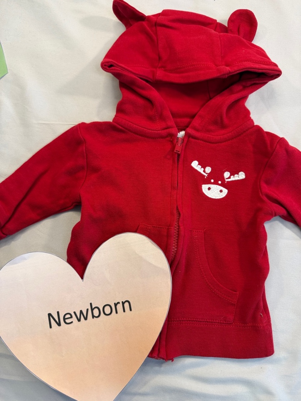 Canadiana - Newborn Cozy Red Kids Hoodie with Moose Design